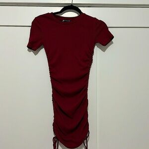 Zara Dark red cotton dress with srunched tie sides